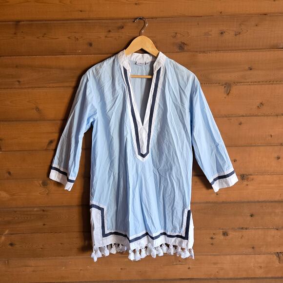 Hermoza Monica Tunic Robin Blue White Mini Dress Cover Up Small Boho Beachy - Picture 2 of 5